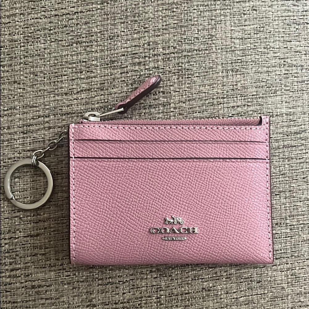 Coach Pink Pebbled Leather Key Card Holder